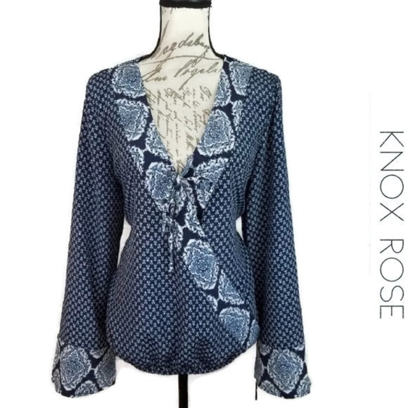 Knox Rose Tops - KNOX ROSE Paisley Floral Boho Wrap Top NWT Large